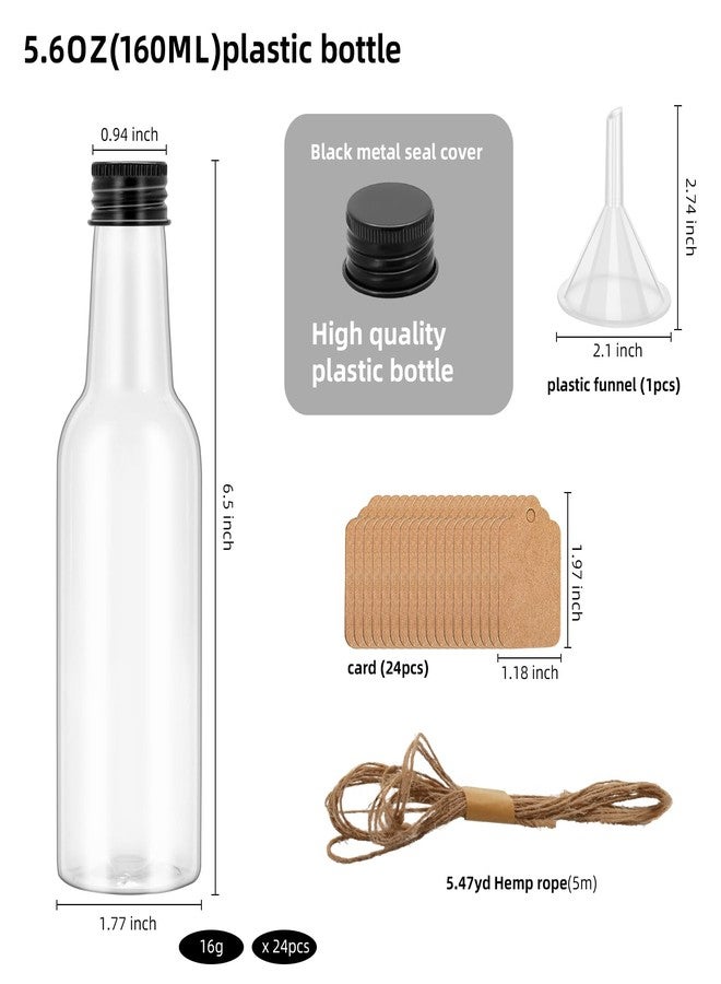 eispap 24 Pcs 5.6oz Plastic Sand Art empty Bottles with Black metal seal cover Wish Message Bottle Containers Clear Potion Bottles with Plastic Funnels for DIY Craft Wedding Birthday Party Black Cap - Image 2